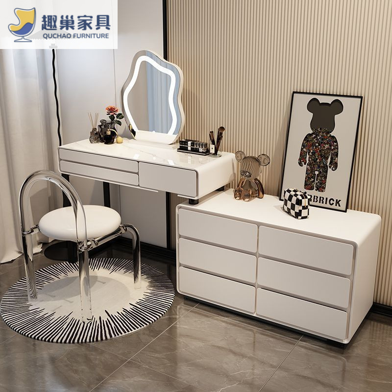 Cream Style Dressing Table Slate Solid Wood Bedside Table Integrated Internet Celebrity Extension Dressing Table Bedroom Modern Simple Dressing Cabinet