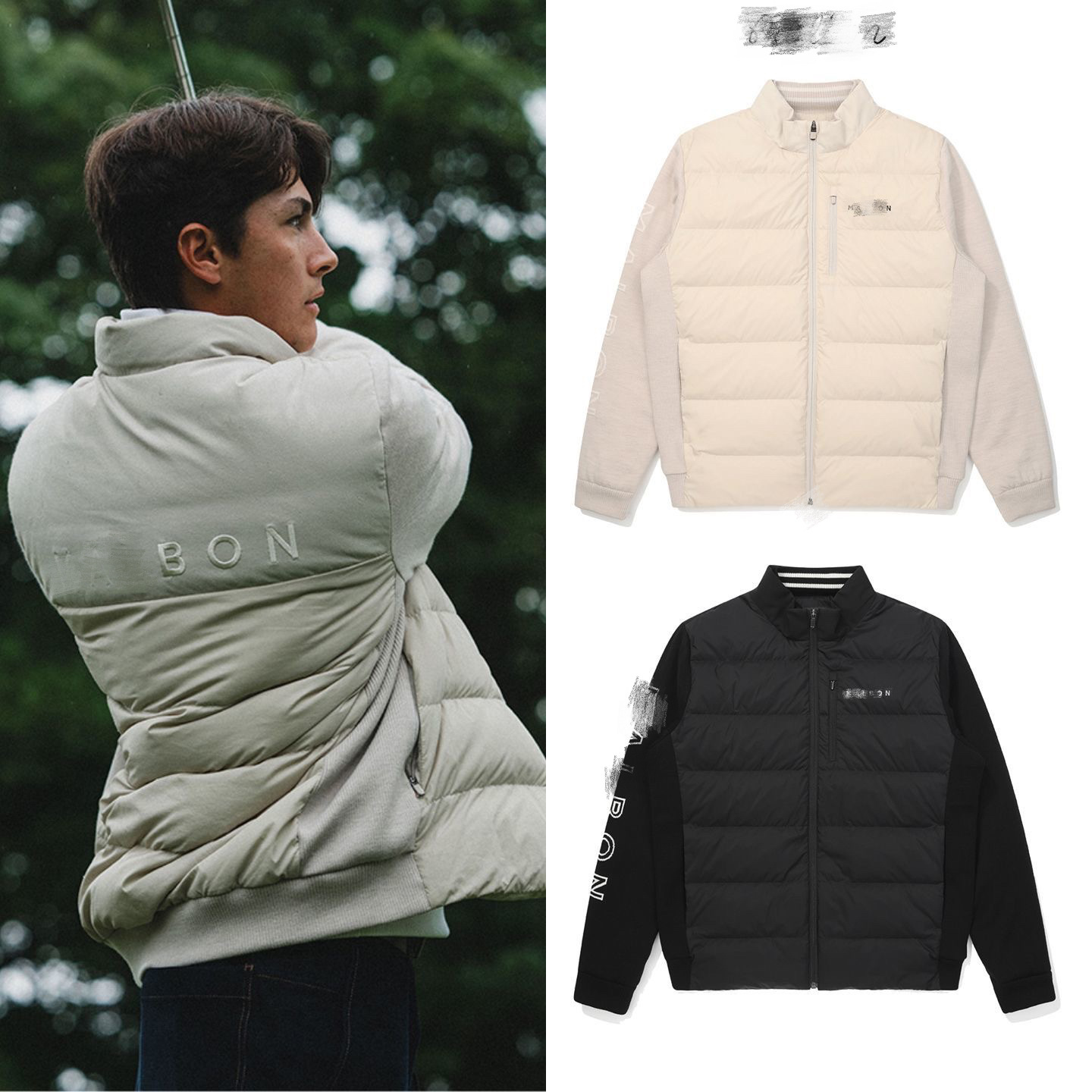 25 Winter Korean New m Golf Men's Sports and Casual Stand Collar Long Sleeve Jacket Knitted Patchwork down Jacket