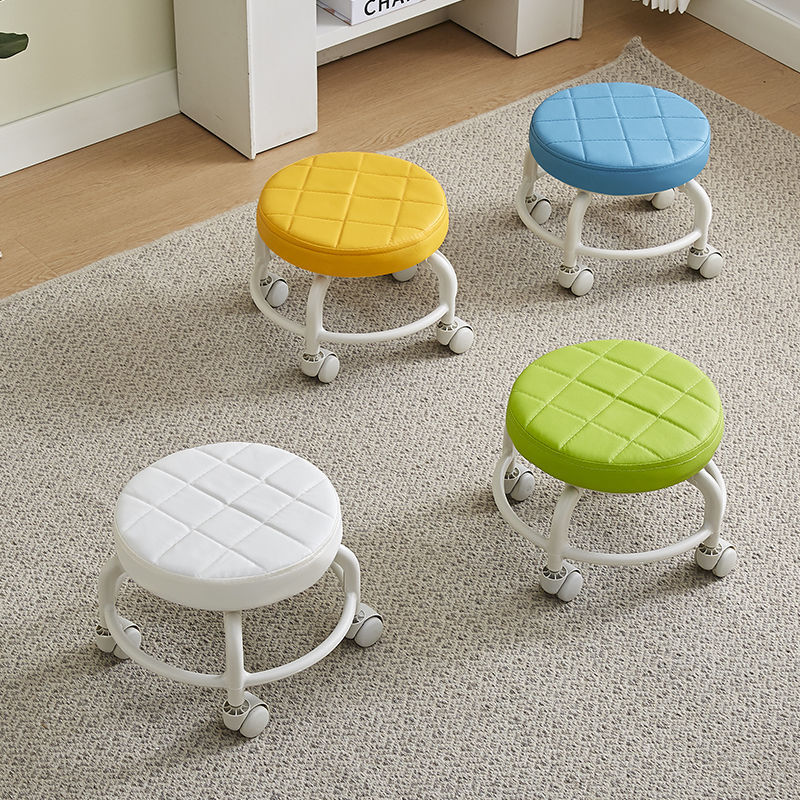 Sliding Stool with Wheels, Low Stool for Home Use, Swivel Small Stool, Silent Wheeled Coffee Table, Children's Stool, Round Bench