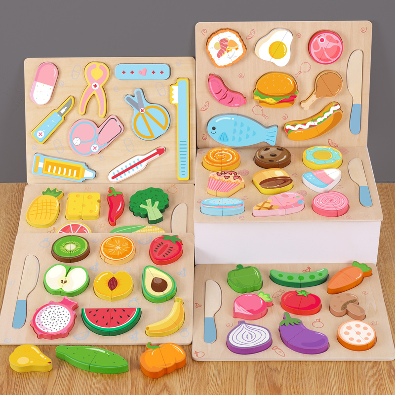 Corte plano de madera para ver frutas y verduras para bocadillos cortados de madera para niños juguetes de cocina casera
