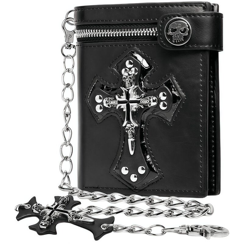 In-Stock Men's Wallet, Cross-Border Cross Chain Leather Wallet, Punk Skull Gothic Bifold Wallet In-Stock Men's Wallet, Cross-Border Cross Chain Leather Wallet, Punk Skull Gothic Bifold Wallet