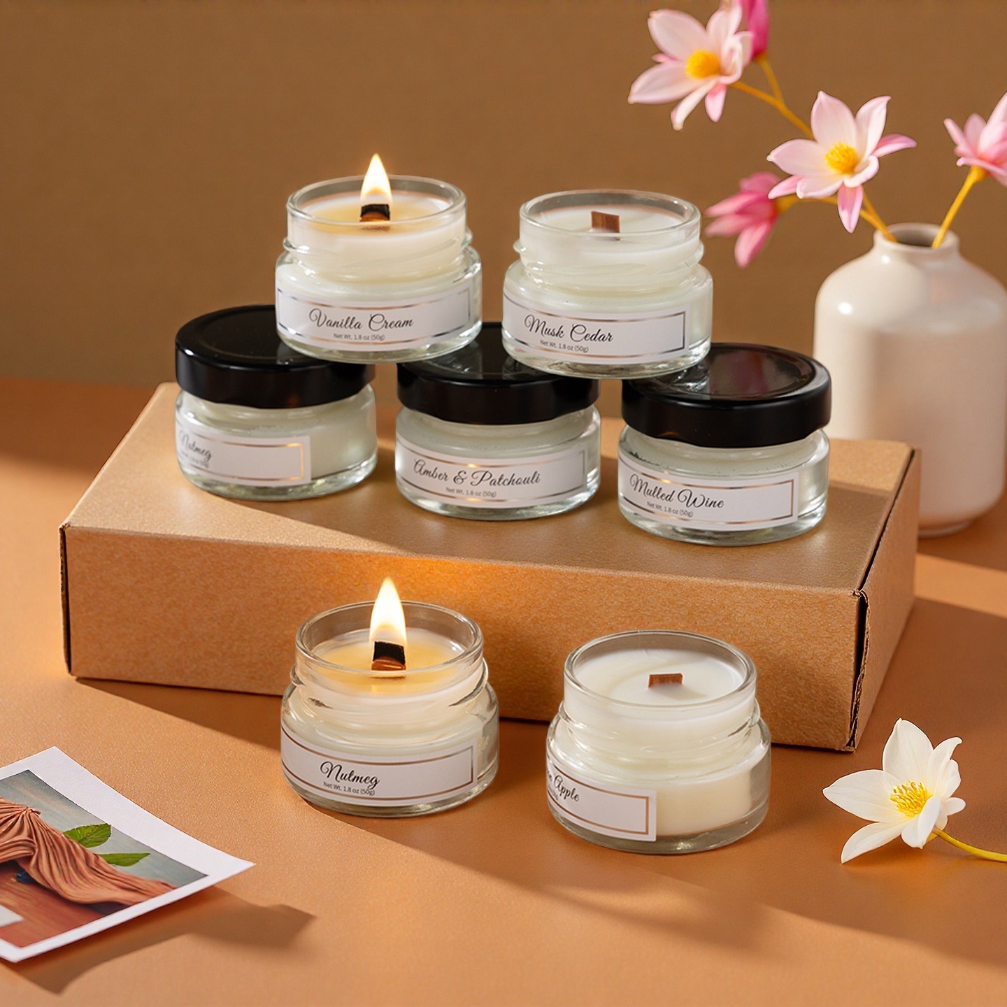 Conjunto de velas aromáticas 3 peças caixa presente cera soja_voghion.com