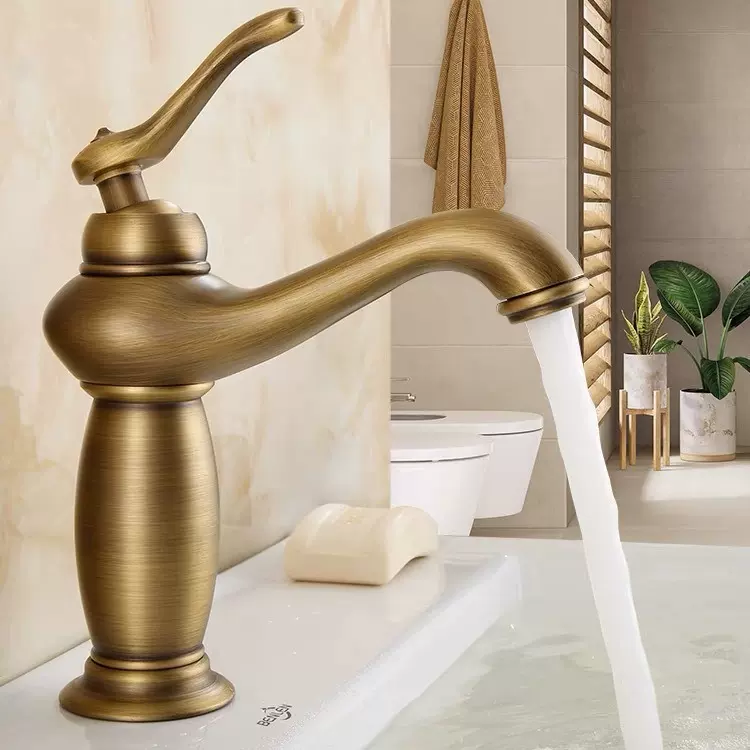 全铜欧式仿古面盆水龙头复古卫浴冷热混水阀家用卫生间洗脸盆单孔