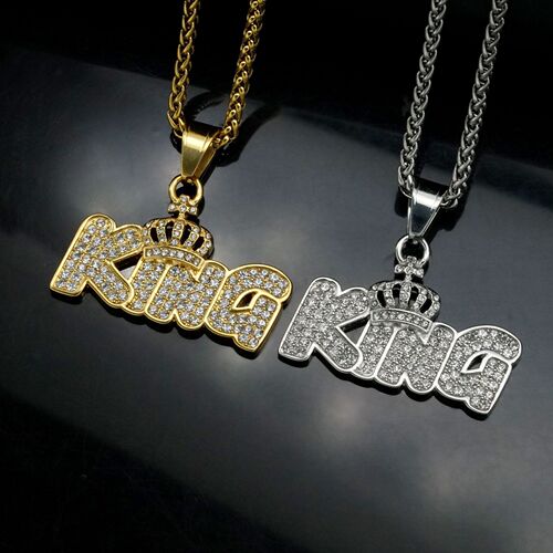 European and American Cross-border New Hip-hop Trendy Jewelry Stainless Steel Gold-Plated Crown KING King Letter Pendant DZ1314