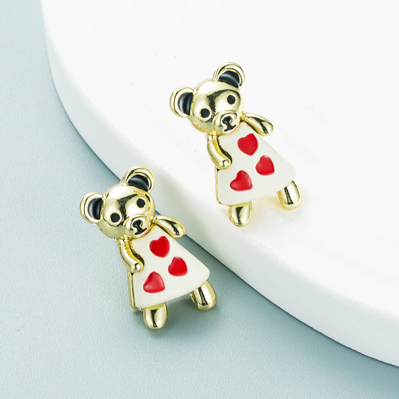 Fashion Alloy Cartoon Animal Heart Bear Earrings Wholesale display picture 4