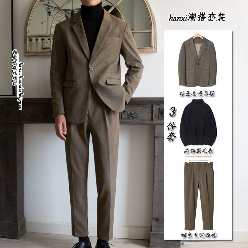 Autumn and Winter thickened woolen jacket casual suit men's suit new light business slimming men's formal wear suit men Autumn and Winter thickened woolen jacket casual suit men's suit new light business slimming men's formal wear suit men