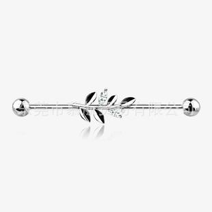 Cross-border stainless steel leaves straight bar barbell leaves zircon ear bone nail long ear nail