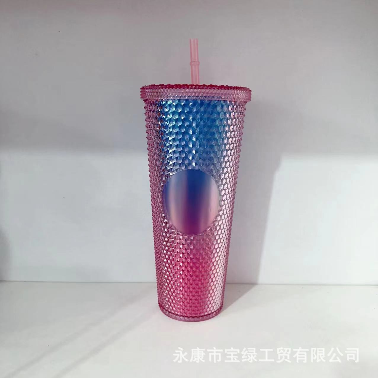 Taza de Plástico de Doble Capa 710ml, con Sorbete, Diseño Diamante/Durian, Transfronteriza