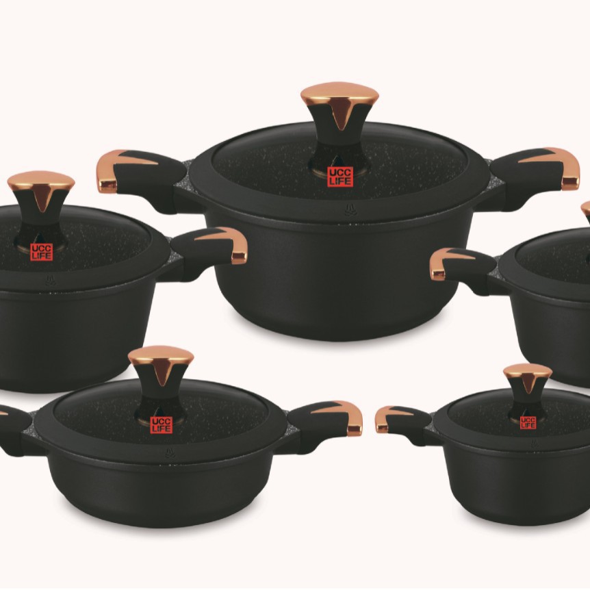 Set de 10 piezas 18310 Bactamella silicona cubierta antiadherente olla de prensado conjunto de olla de prensado de granito UCC LIFE image 7