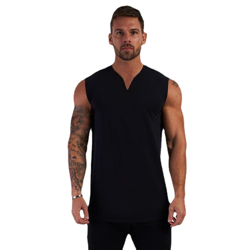 Tablero de luz de comercio exterior color sólido verano pequeño cuello en v chaleco deportivo culturismo de los hombres fitness camiseta sin mangas correr entrenamiento superior algodón