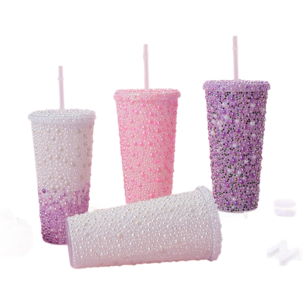 Taza de agua fría de gran capacidad de perlas de diamante doble copas de agua de café ps taza de agua de paja de diamante para mujeres