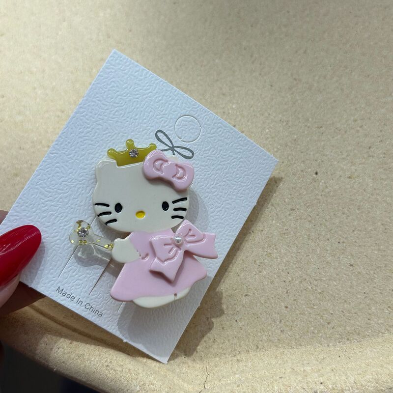 新しいオリジナルデザインのキティ猫プリンセス魔法の杖かわいい絶妙なサイドクリップ酢酸ドットドリル女の子のヘアピン|undefined
