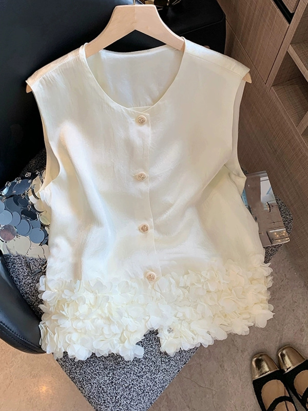 新しい中国風の立体花裾アセテートノースリーブトップ女性の夏の新しいハイエンド痩身チョッキベスト韓国|undefined