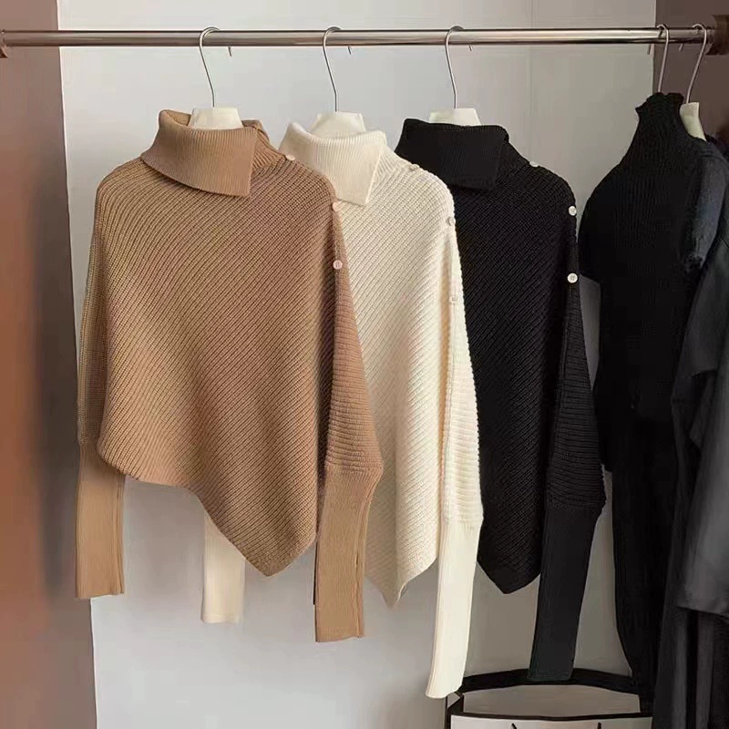 Французский нерегулярный высокий воротник мягкий клейкий свитер женский носить свободный ленивый толстый свитер осенью и зимой