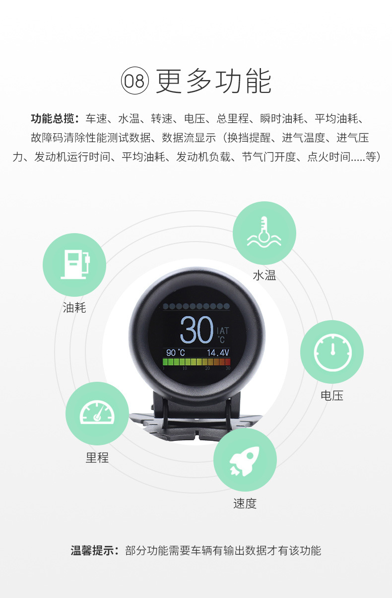 Car Hud Head-Up Display Obd Speed Tachometer Turbo Water Temperature Gauge Digital Head-Up Instrument Smart High-Definition Display