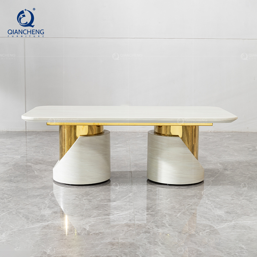 Mesa de Centro Rectangular de Mármol y Acero Inoxidable, Personalizable, para Sala de Estar y Hotel image 5
