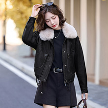 女装海宁绵羊皮皮衣2024冬季款毛领加厚加棉时尚洋气短款上衣外套