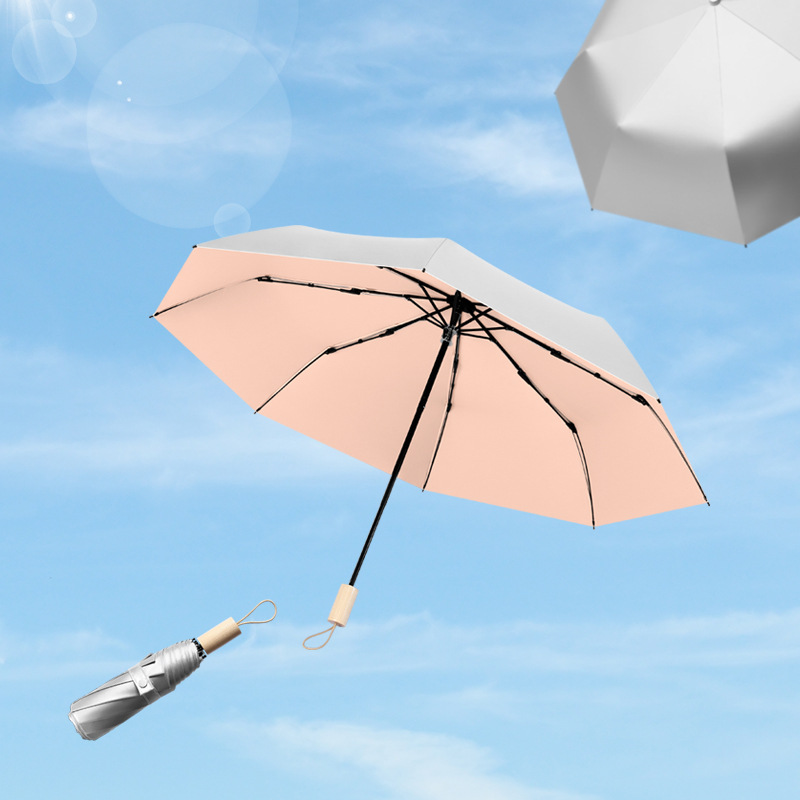 solar system Fold Silver plastic Sunscreen Sunshade Wooden handle ultraviolet-proof Parasol fold Dual use Umbrella