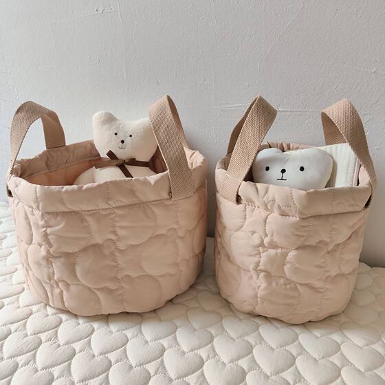 South Korea Ins Quilted Bear Head Fabric Round Storage Basket Children's Toy Storage Basket Baby Diaper Storage Bag
