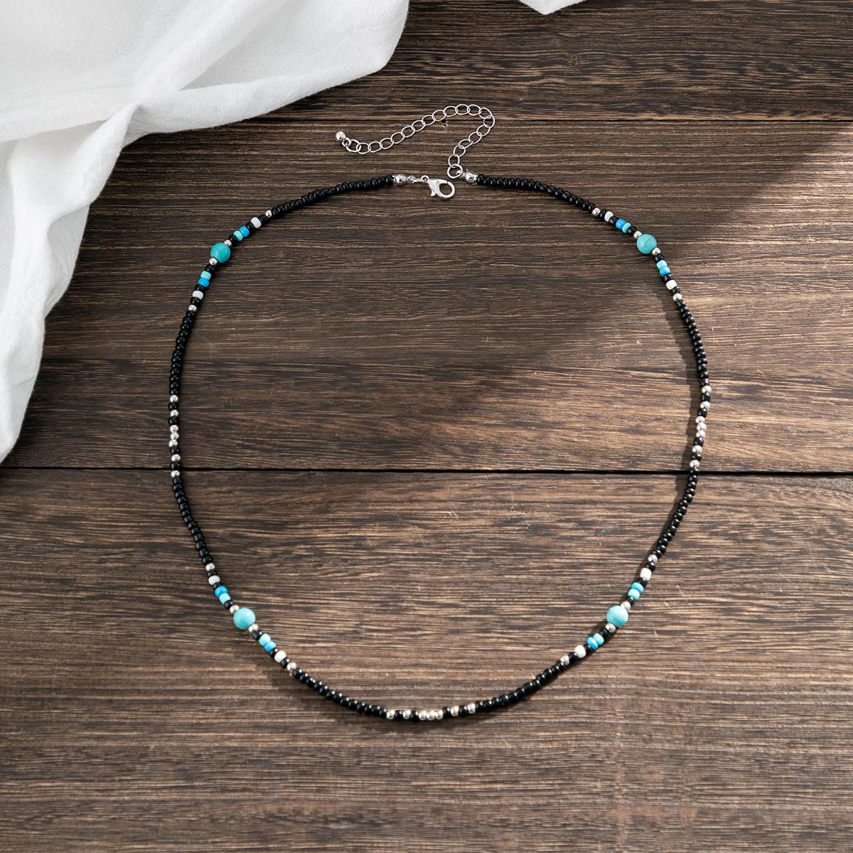 1 Piece Quantity Retro Style Fashion Simple Bead Turquoise Mixed Color Stitching Clavicle Chain Necklace Unisex Ornament