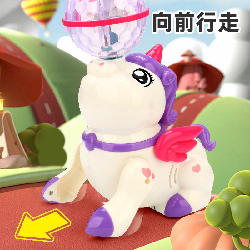 Unicornio eléctrico para niños, música de luces de color, acrobacias giratorias de dibujos animados, animales, barracas al por mayor, venta caliente