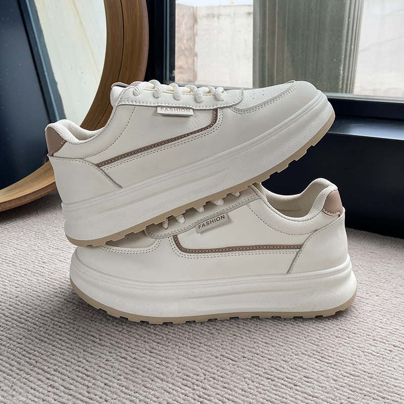 2025 zapatos blancos de primavera nuevos zapatos coreanos de mujer zapatos de skate de suela gruesa zapatos casuales callejera zapatos de lazos
