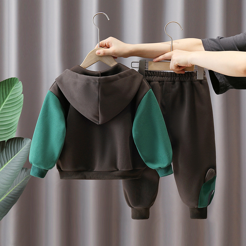 6354 Traje de otoño para niños 2025 Otoño Nuevo estilo Chaqueta de suéter con capucha para niños Traje de dos piezas de primavera y otoño para niños