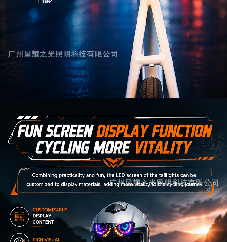 Cross-border motorcycle and bicycle helmet LED devil's eye warning light, night riding devil's eye decorative ambient light