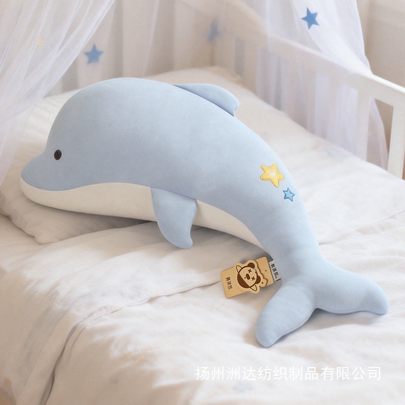 Verano helado delfín almohada de rayas largas marionetas pescado muñecas niños dormir en la cama almohada regalar piernas almohada novia