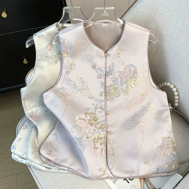 Новый китайский стиль ретро винтаж жаккардовая парча ткацкая тяжелая вышивка жилет легкий экстравагантный кардиган