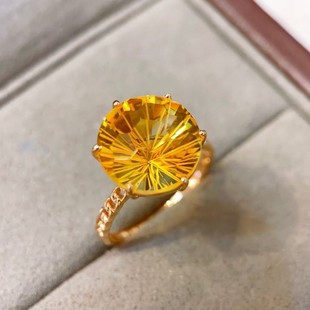 Fubei Diamond Jewelry 18K Gold Inlaid Natural Citrine Ring Diamond Inlaid Crystal Clean and Rich Color
