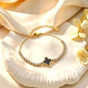 (Cross-border trading), fashionable bracelet stainless steel, sophisticated universal accessory with zircon, four-leaf clover, does not fade, light luxury style