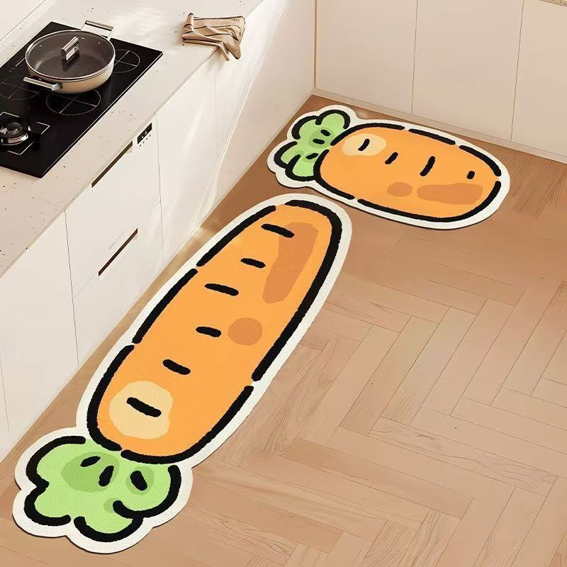 Personalized Cartoon Cute Kitchen Floor Mat Diatom Mud Water-Absorbent and Stain-Resistant Cover Mat Kitchen Living Room Bedroom Home Carpet