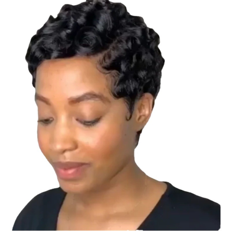 Comercio exterior transfronterizo nueva peluca europea y americana Peluca de Mujer Africana pequeña peluca rizada Peluca de fibra química fábrica al por mayor