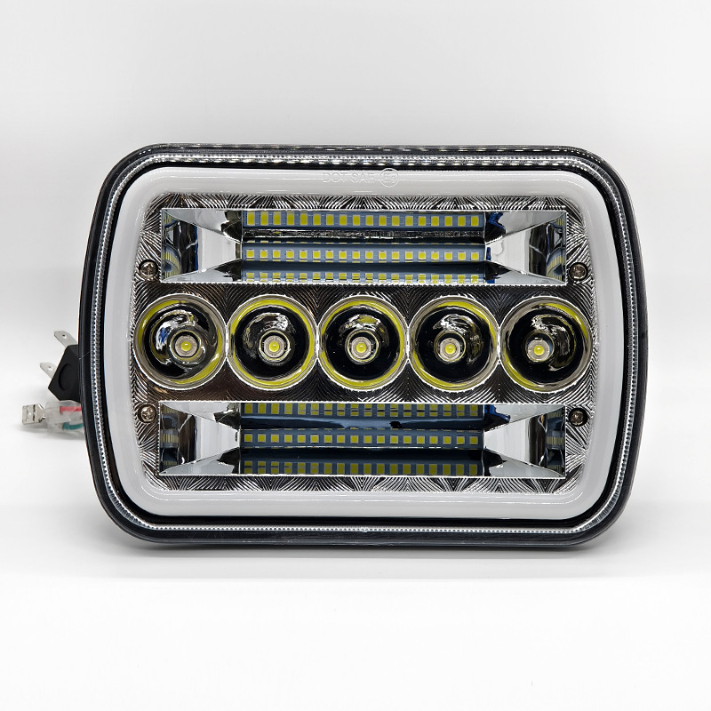 7-Inch 45W Square Headlight Modified with Led Daytime Running Lights, 5-Bead Square Light, Dual-Light Strong Light, High Brightness, High Power