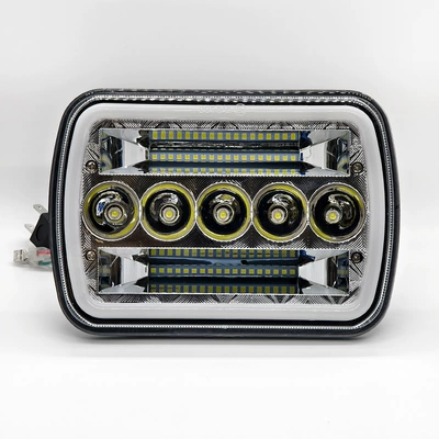 7-Inch 45W Square Headlight Modified with Led Daytime Running Lights, 5-Bead Square Light, Dual-Light Strong Light, High Brightness, High Power (İşçi projektorları) - 7inch-white-and-yellow-double-light