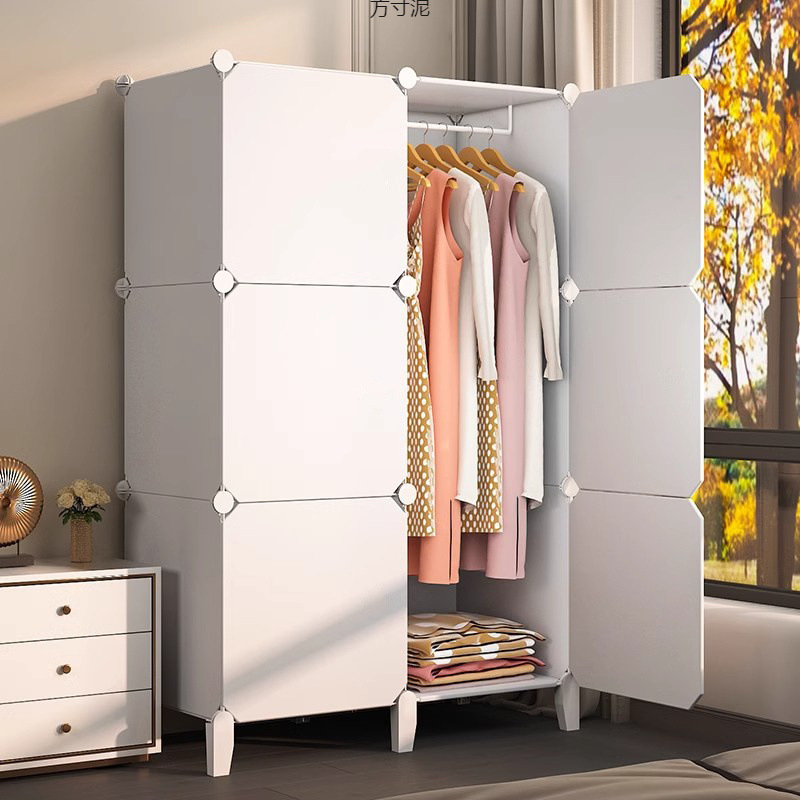 Small Wardrobe Simple Assembly Bedroom Rental Dormitory Folding Imitation Solid Wood Household Children's Clothes Hanging Cloth Storage Cabinet
