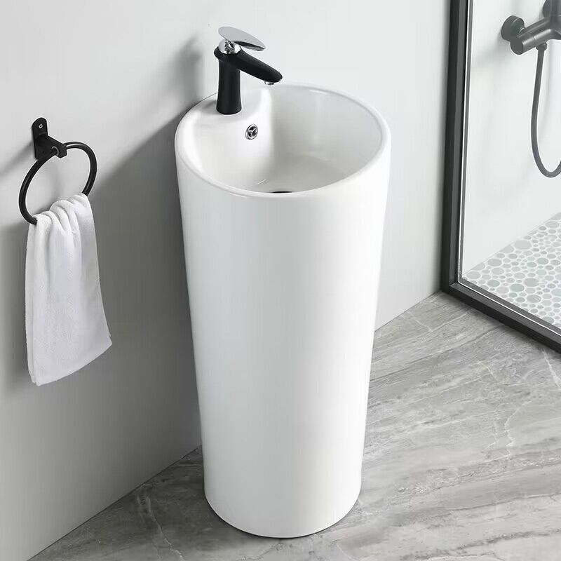Floor-Standing Ceramic Column Integrated Washbasin Small Apartment Simple Washbasin Balcony Bathroom Home