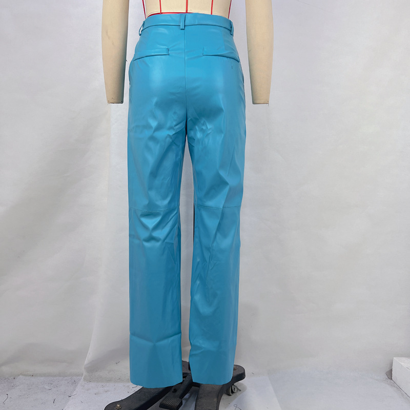 Autumn High Waist PU Leather Straight Leg Pants For Women Hip Lift Casual Elegant Stylish Bottoms_ecoleips.com