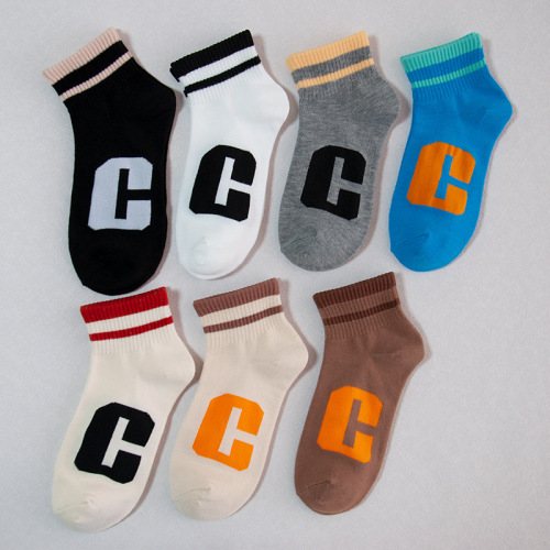 Socks men's socks summer thin solid color versatile striped letter socks women's non-falling autumn and winter ins trend
