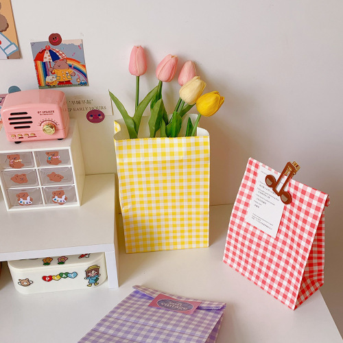 Ins Korean-style colorful grid cowhide gift small gift packaging bag cute storage and organization bag trendy