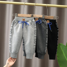 男童加绒竖边小熊裤子秋冬季儿童卡通束脚裤外穿婴儿宝宝冬装裤