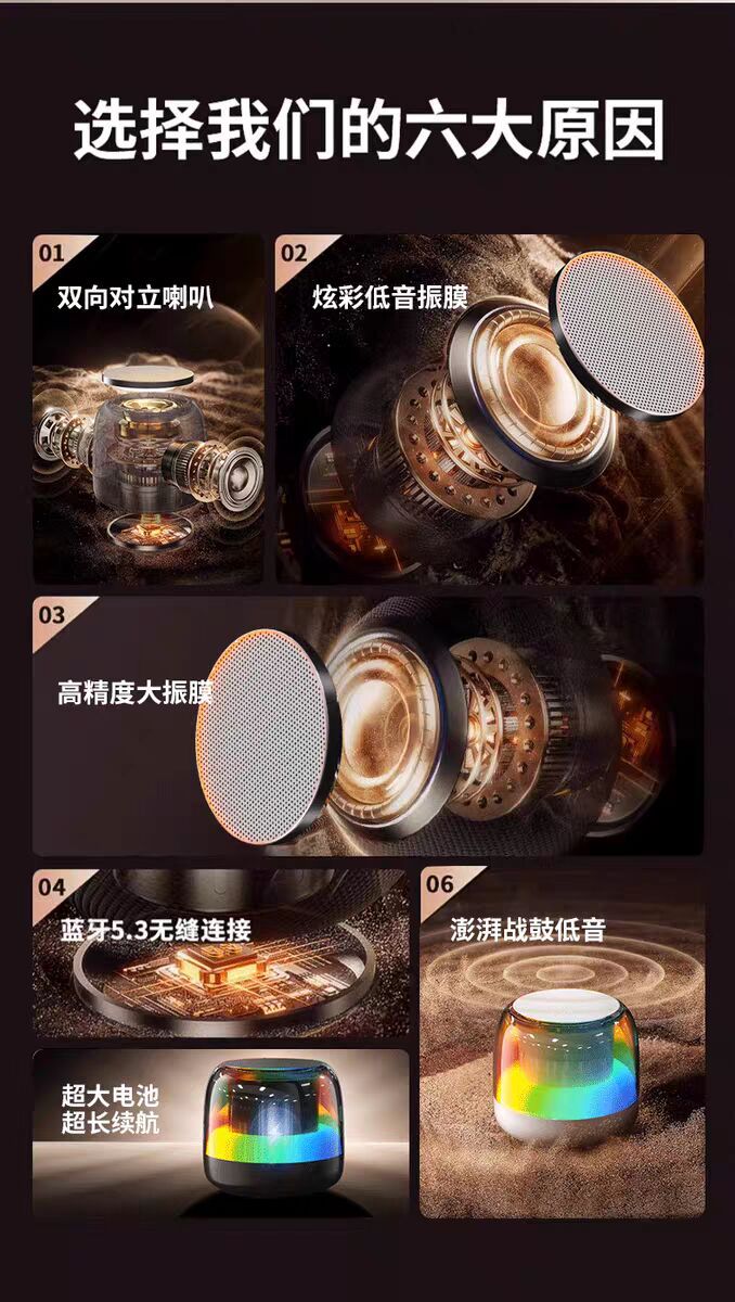 Bluetooth Speaker Small High-Quality Super Bass Super Long Outdoor Battery Life Subwoofer Wireless Audio Rgb