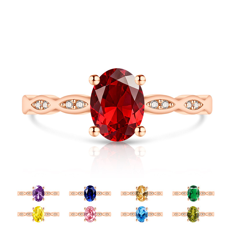 Live Fashion Japanese and Korean Popular Copper Set Zircon Plated Rose Gold Pigeon Hemoglobin Imitation Tourmaline Ring Jewelry