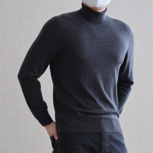 Quality Wardrobe Accessible Luxury Work Clothing 100% Worsted Mercerized Wool Turtleneck Sweater Loose Slimming Look Knitted Top for Men