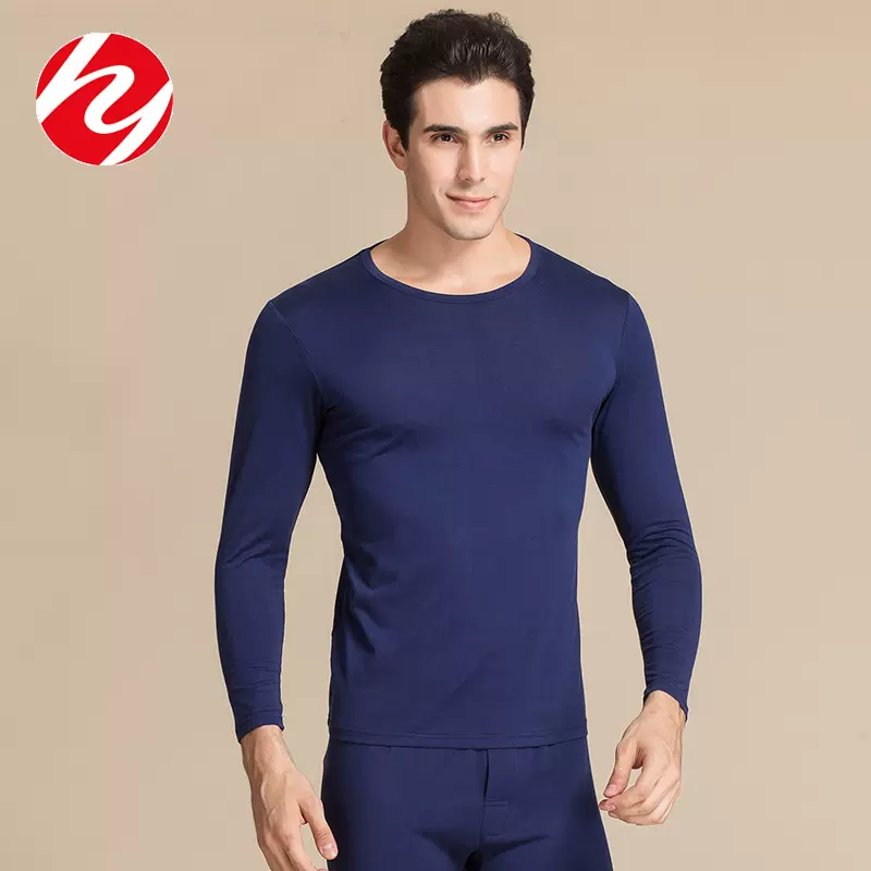 华业100%羊毛保暖内衣男秋冬款圆领打底保暖套装加厚针织秋衣秋裤