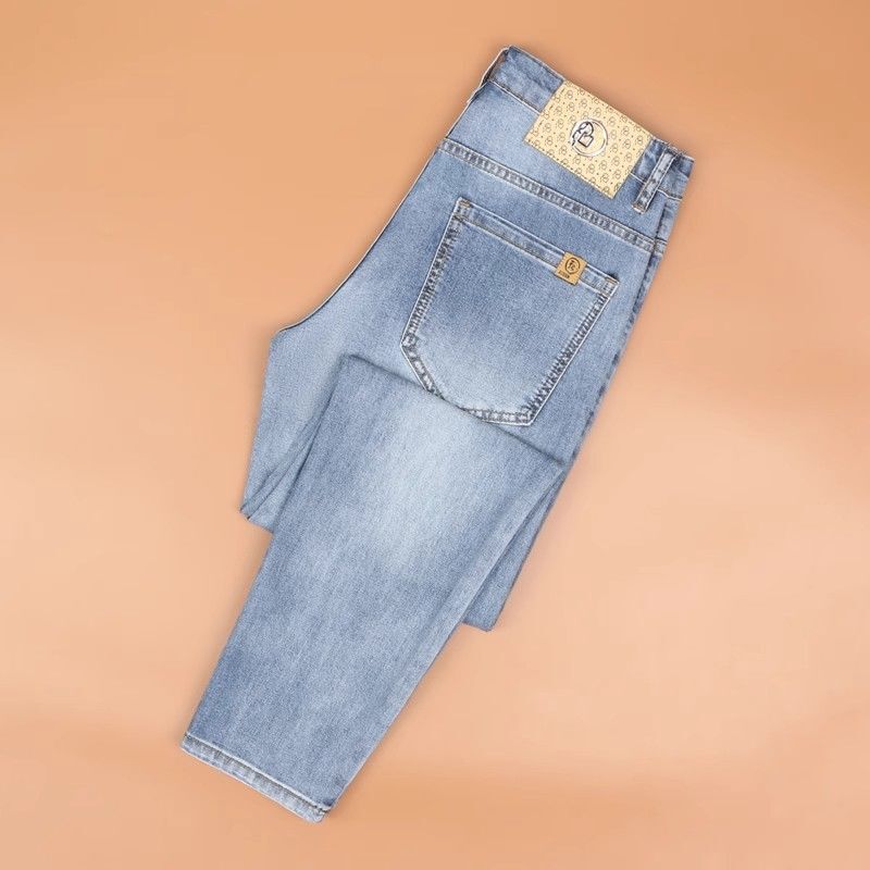 Cropped Jeans Men's Summer Thin 2024 New Fashionable Straight Slim-Fit Stretch All-Match Casual Pants