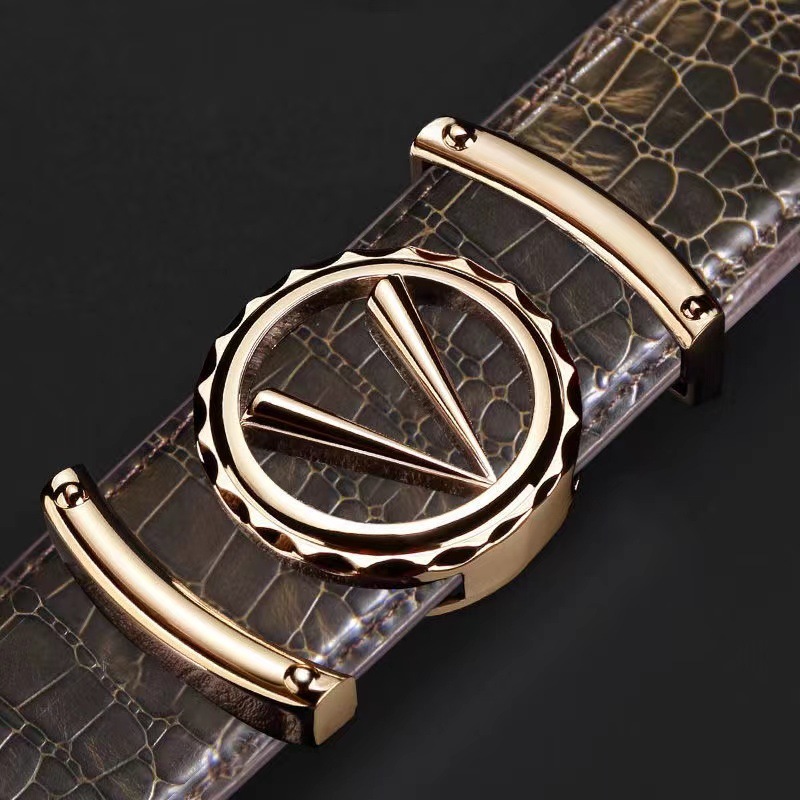 Neuer Krokodilgürtel für Herren aus Oberleder mit zahnloser automatischer Schnalle, echter Leder-Buchstaben-Modegürtel, trendige Marken-Freizeitanzughose_voghion.com