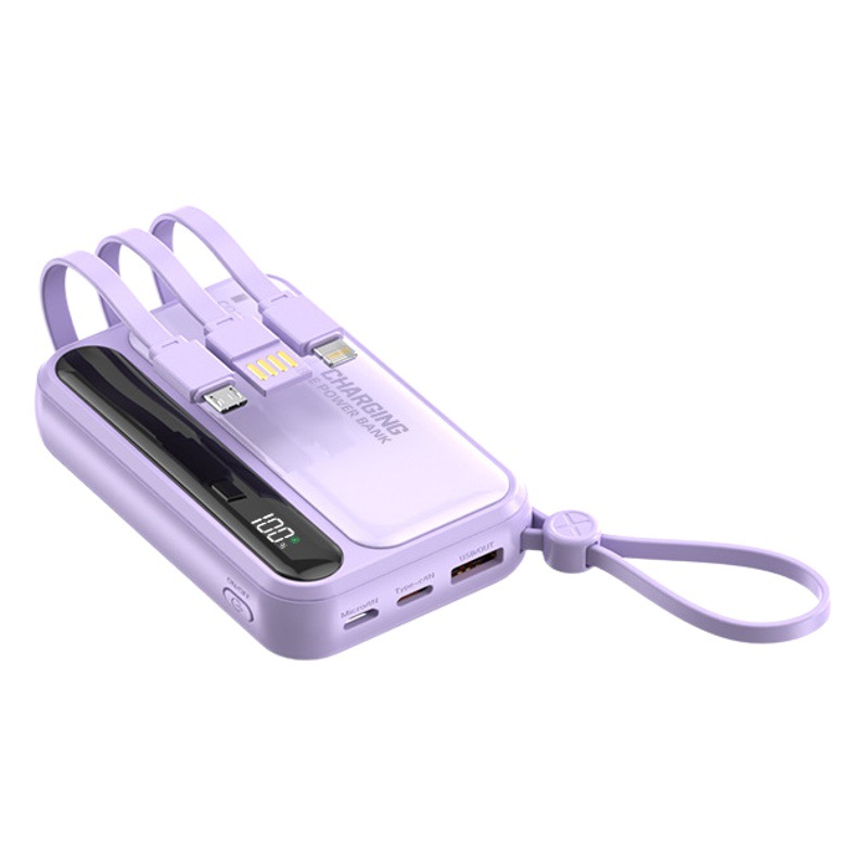 Nuevo Cordón portátil autocableado banco de potencia 10000 mA 120W carga rápida fuente de alimentación móvil entrega al por mayor