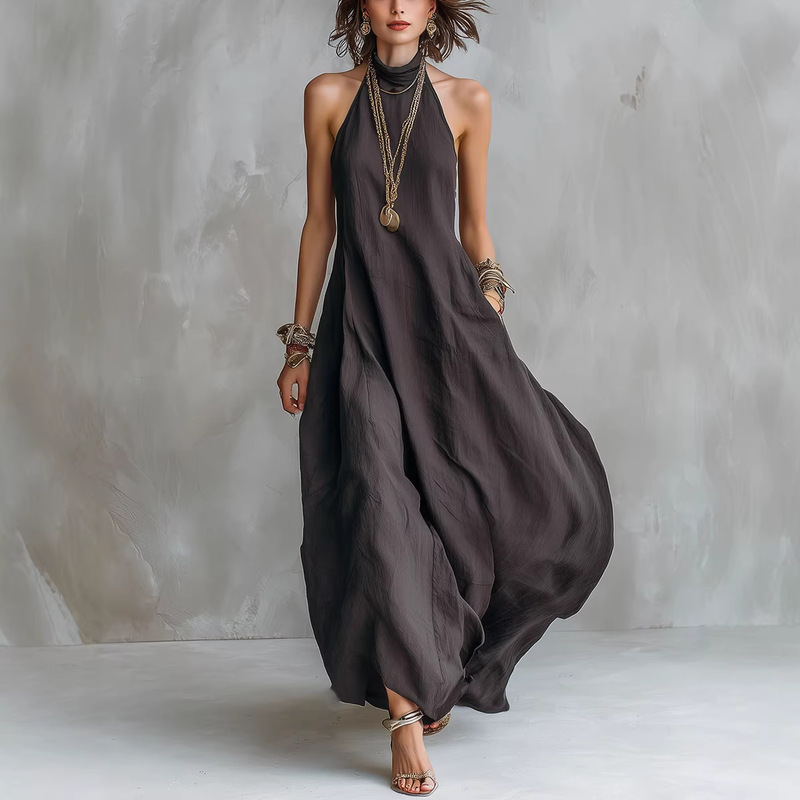 Amazon's 2026 Summer New Bohemian Style Off-The-Shoulder Loose Long Dress with a Feminine and Elegant Halter Neck Design Amazon's 2026 Summer New Bohemian Style Off-The-Shoulder Loose Long Dress with a Feminine and Elegant Halter Neck Design